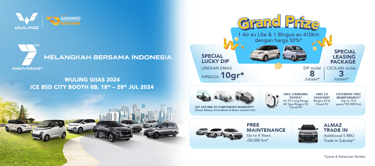 Eksklusif Penawaran Melimpah 7th Anniversary Wuling di GIIAS 2024! Eksklusif Penawaran Melimpah 7th Anniversary Wuling di GIIAS 2024!